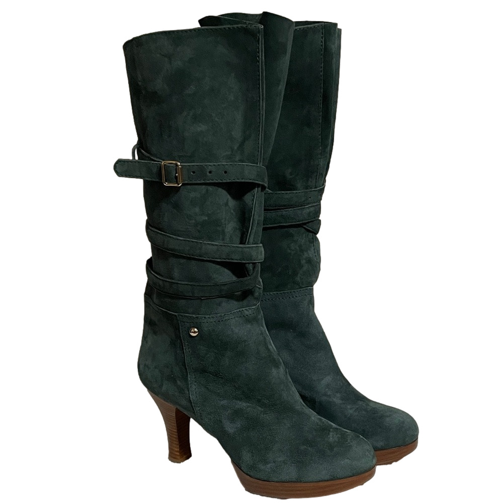 Nwt’s For All Mankind Green Suede Italian Boots With Adjustable Straps Size 10